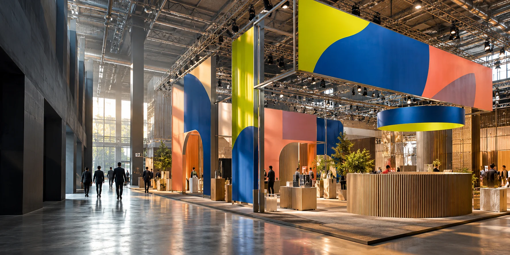 Conceptual editorial scene of graphics, materials and event displays