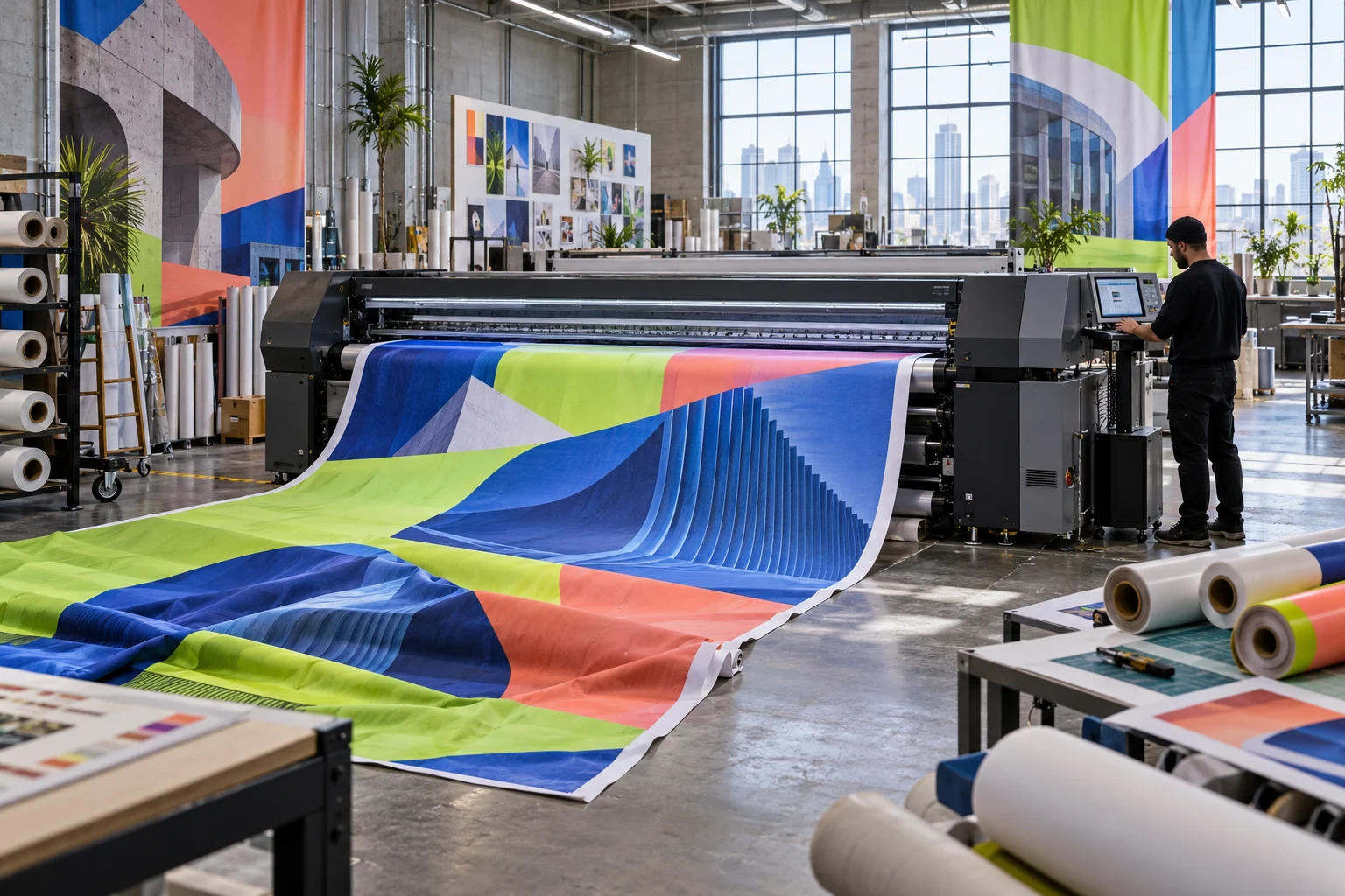 Conceptual editorial scene of graphics, materials and event displays