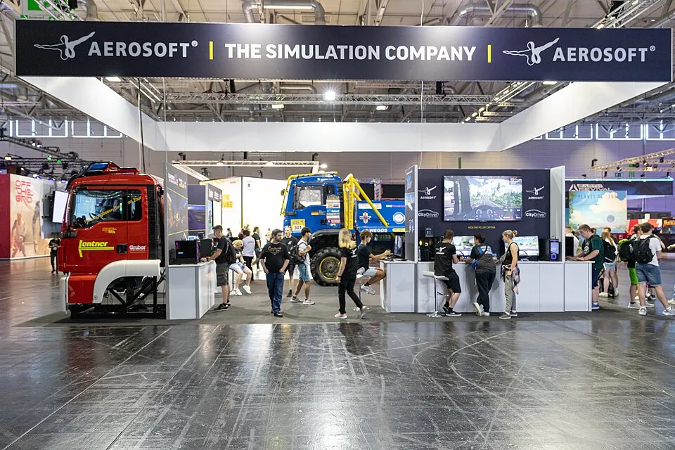 Context photograph: Aerosoft exhibition stand at Gamescom 2022 in Cologne, Germany (52760060089); events context, not an identified product or supplier on this page.