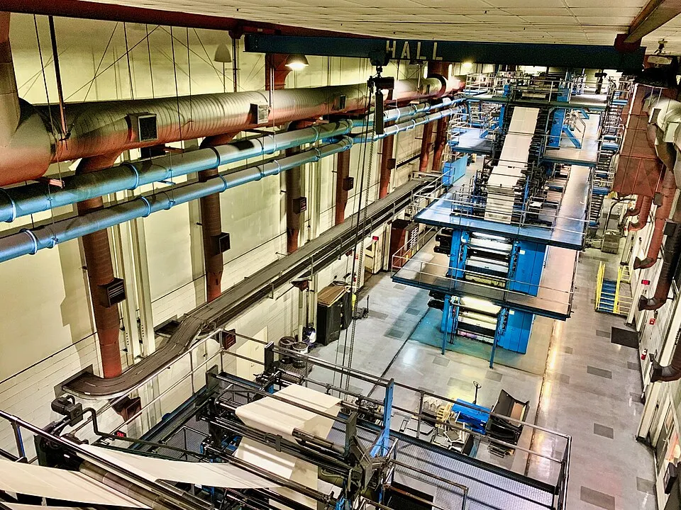Context photograph: The 910 ton printing presses at the Las Vegas Review-Journal were the largest in the world when installed in 2000; printing context, not an identified product or supplier on this page.