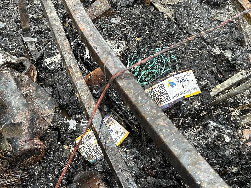 Context photograph: Remnants of Nova Ukraine medical aid materials at the destroyed warehouse in Lviv, November 19, 2025; operations context, not an identified product or supplier on this page.
