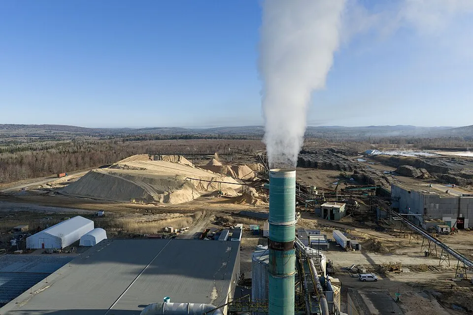 Context photograph: Pulp mill steam plume; paper context, not an identified product or supplier on this page.