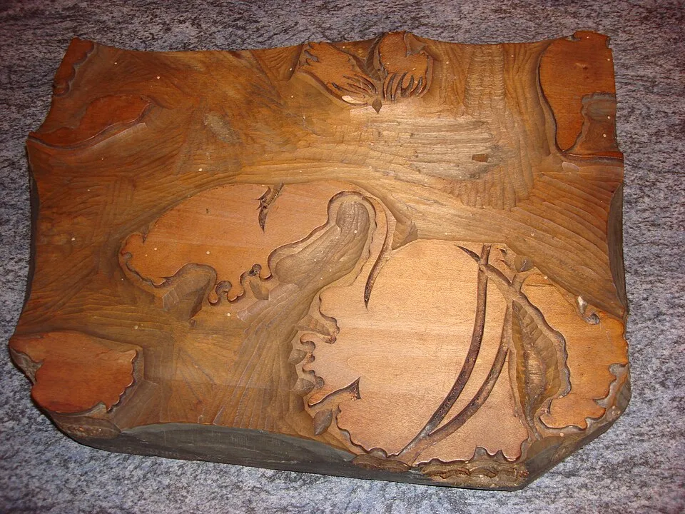 Context photograph: Textile printing block 2 wooden; printing context, not an identified product or supplier on this page.