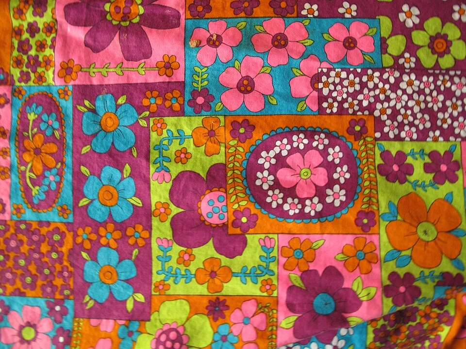 Context photograph: Late 1960s cotton print fabric; textile context, not an identified product or supplier on this page.