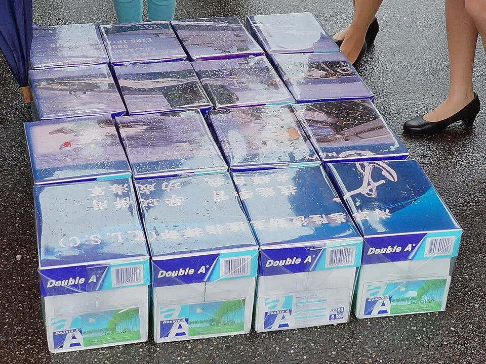 Context photograph: Corrugated fiberboard cartons of ROCN Keelung Logistics Support Command booth 20190324; paper context, not an identified product or supplier on this page.