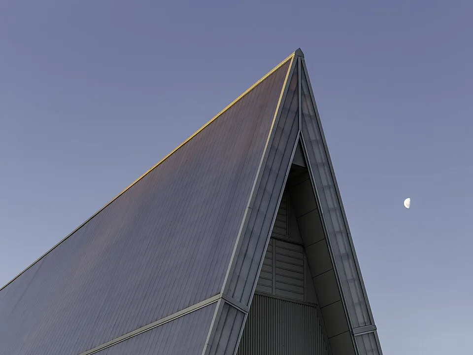 Context photograph: Roof detail of Cardboard Cathedral, Christchurch, New Zealand; paper context, not an identified product or supplier on this page.