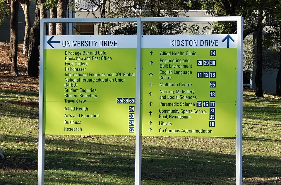 Context photograph: Signage at CQUniversity; signage context, not an identified product or supplier on this page.